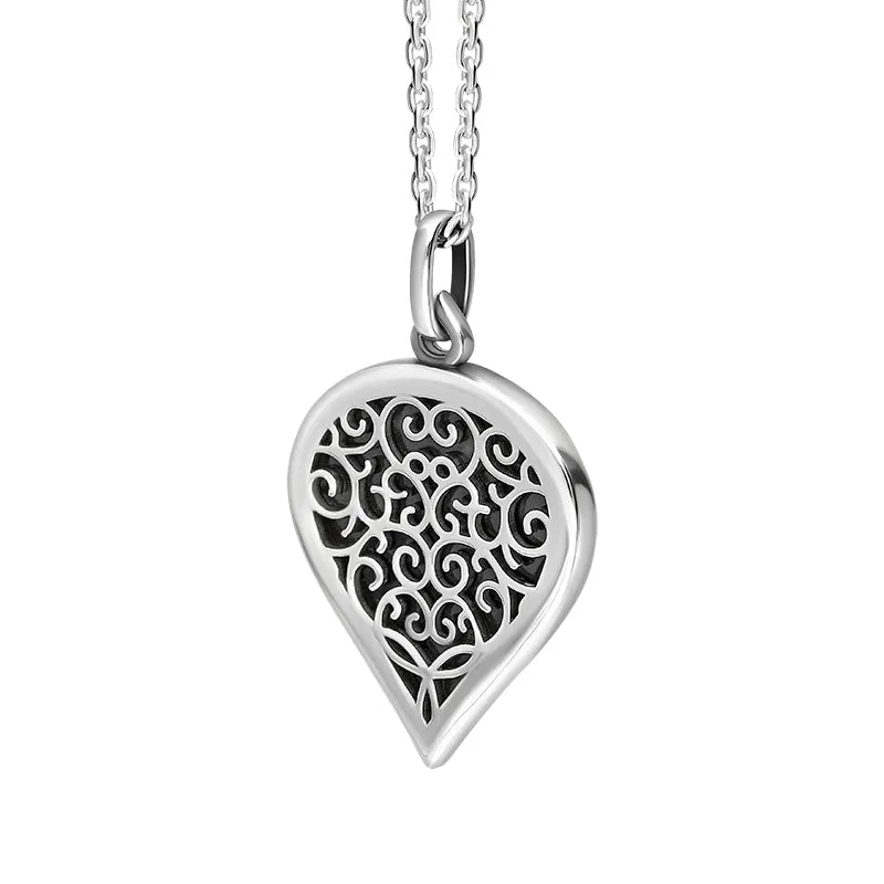 18ct White Gold Whitby Jet Flore Filigree Medium Heart Necklace sold by Jura Watches product image thumbnail 2