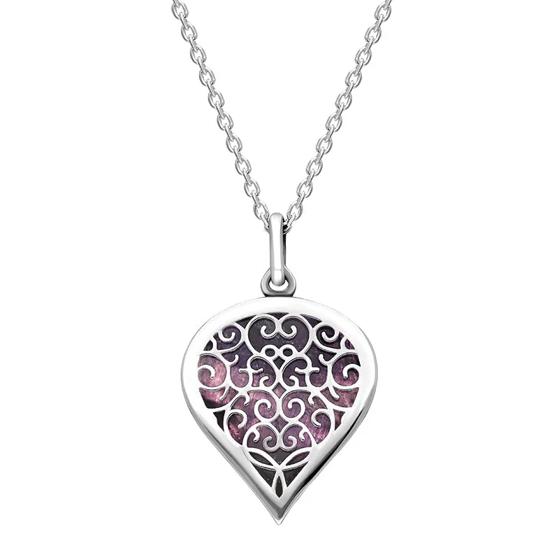 18ct White Gold Blue John Flore Filigree Medium Heart Necklace sold by Jura Watches