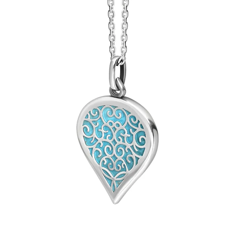 18ct White Gold Turquoise Flore Filigree Medium Heart Necklace sold by Jura Watches product image thumbnail 2