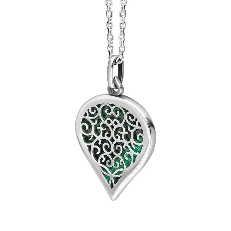 18ct White Gold Malachite Flore Filigree Medium Heart Necklace sold by Jura Watches product image thumbnail 2