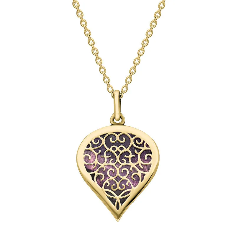 18ct Yellow Gold Blue John Flore Filigree Medium Heart Necklace sold by Jura Watches