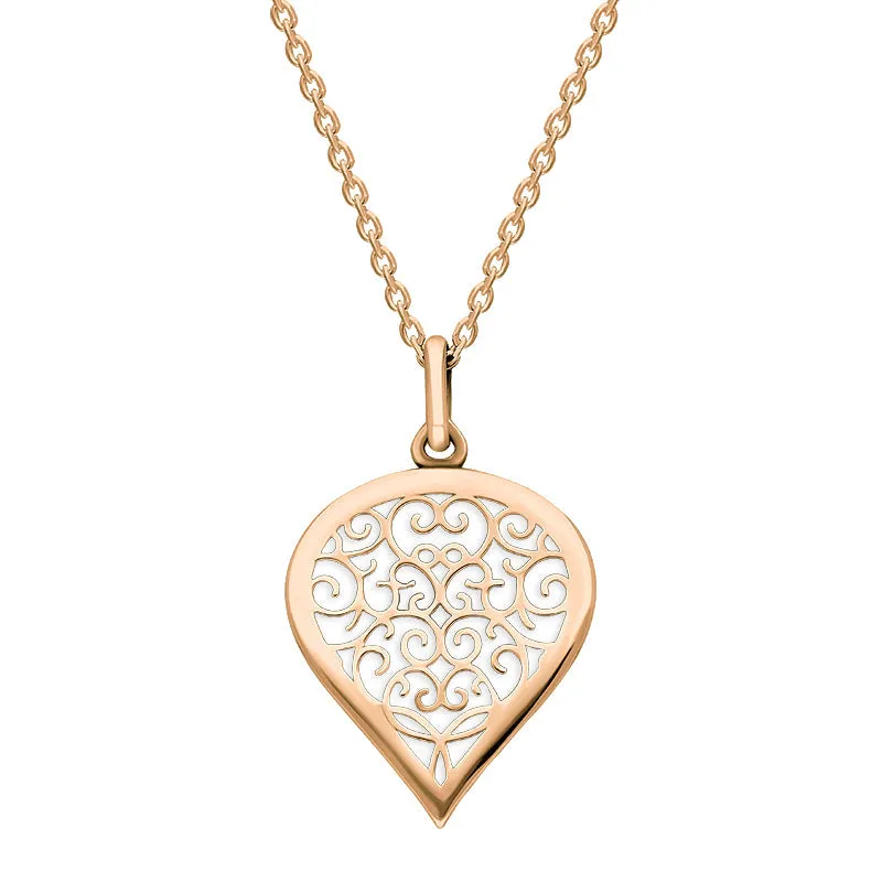 18ct Rose Gold Bauxite Flore Filigree Medium Heart Necklace sold by Jura Watches
