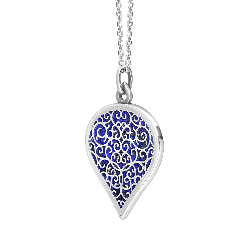 9ct White Gold Lapis Lazuli Flore Filigree Large Heart Necklace sold by Jura Watches product image thumbnail 2
