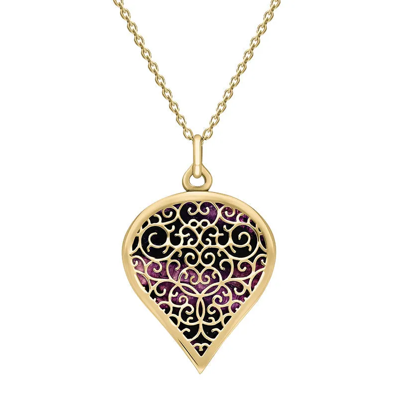 9ct Yellow Gold Blue John Flore Filigree Large Heart Necklace sold by Jura Watches