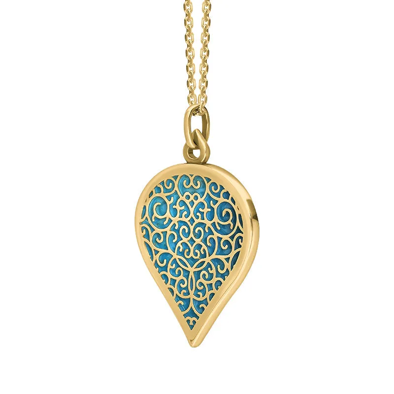 9ct Yellow Gold Turquoise Flore Filigree Large Heart Necklace sold by Jura Watches product image thumbnail 2