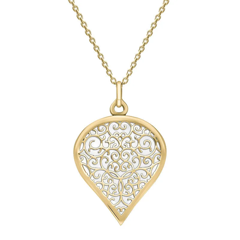 9ct Yellow Gold Bauxite Flore Filigree Large Heart Necklace sold by Jura Watches