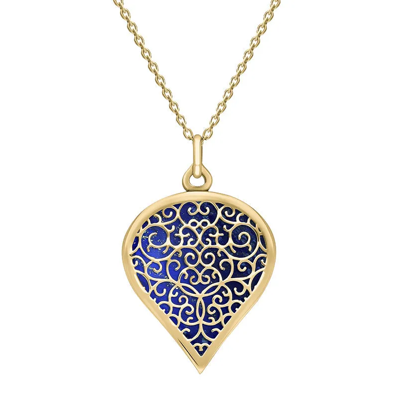 9ct Yellow Gold Lapis Lazuli Flore Filigree Large Heart Necklace sold by Jura Watches