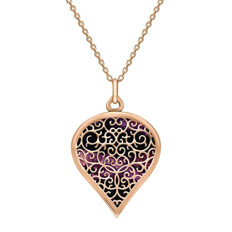 9ct Rose Gold Blue John Flore Filigree Large Heart Necklace sold by Jura Watches