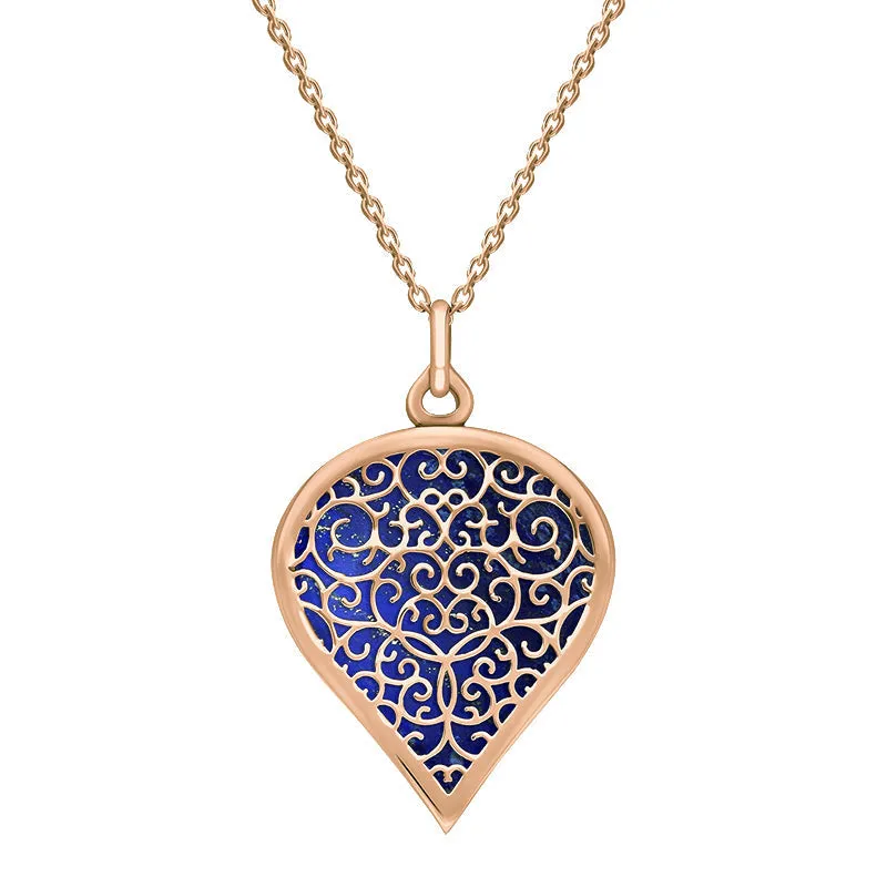 9ct Rose Gold Lapis Lazuli Flore Filigree Large Heart Necklace sold by Jura Watches