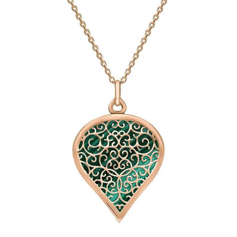9ct Rose Gold Malachite Flore Filigree Large Heart Necklace sold by Jura Watches