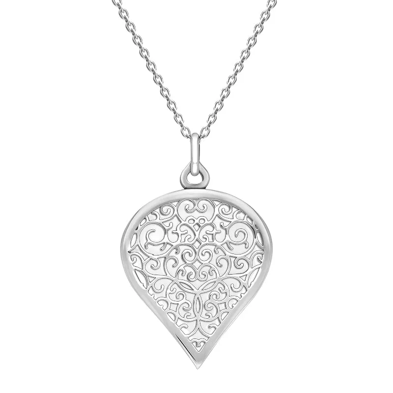 18ct White Gold Bauxite Flore Filigree Large Heart Necklace sold by Jura Watches