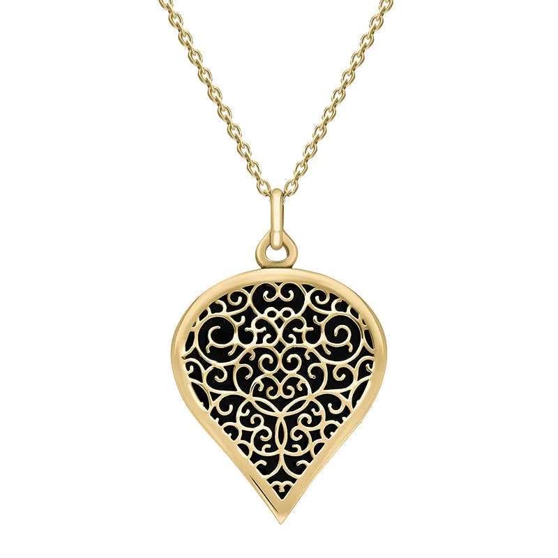 18ct Yellow Gold Whitby Jet Flore Filigree Large Heart Necklace sold by Jura Watches