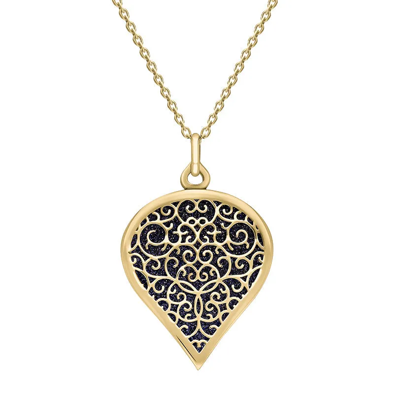 18ct Yellow Gold Blue Goldstone Flore Filigree Large Heart Necklace sold by Jura Watches