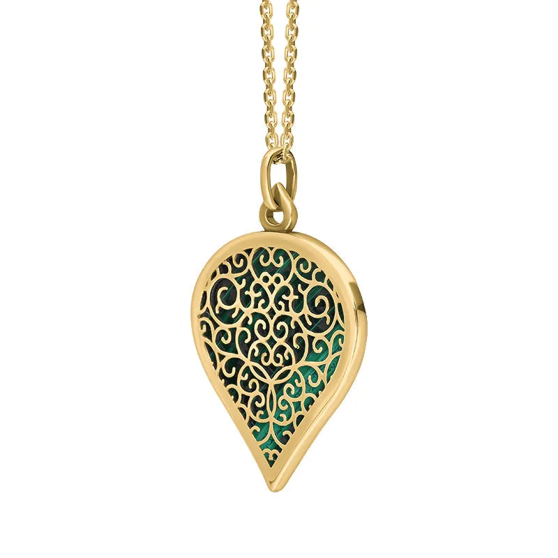 18ct Yellow Gold Malachite Flore Filigree Large Heart Necklace sold by Jura Watches product image thumbnail 2