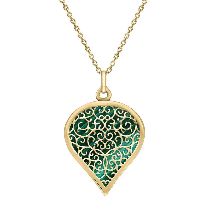 18ct Yellow Gold Malachite Flore Filigree Large Heart Necklace sold by Jura Watches