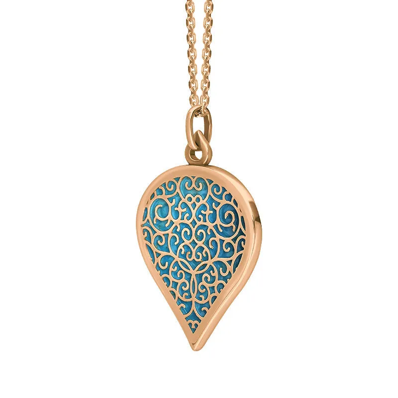 18ct Rose Gold Turquoise Flore Filigree Large Heart Necklace sold by Jura Watches product image thumbnail 2