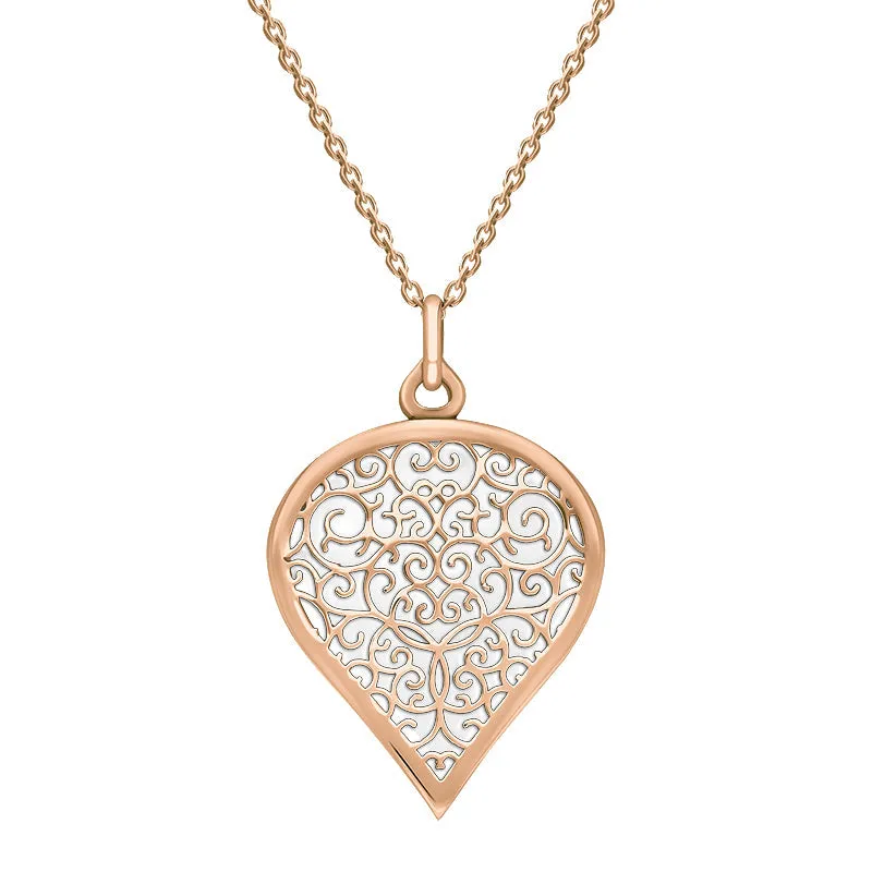 18ct Rose Gold Bauxite Flore Filigree Large Heart Necklace sold by Jura Watches