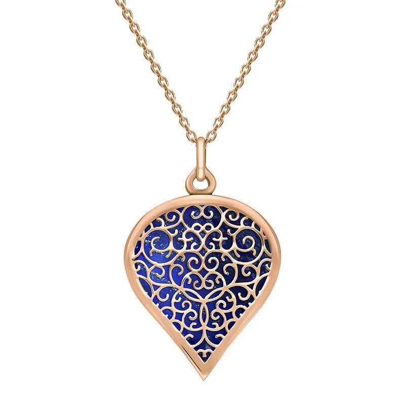 18ct Rose Gold Lapis Lazuli Flore Filigree Large Heart Necklace sold by Jura Watches