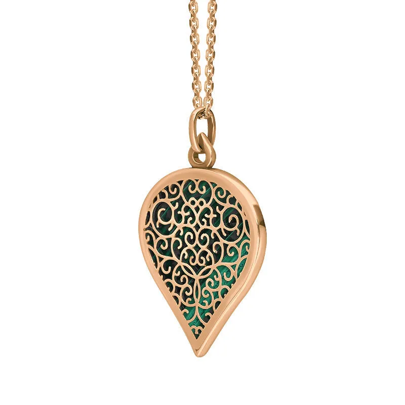 18ct Rose Gold Malachite Flore Filigree Large Heart Necklace sold by Jura Watches product image thumbnail 2