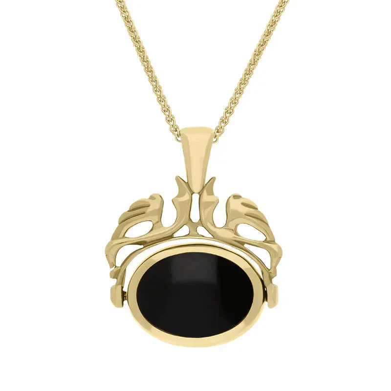 9ct Yellow Gold Whitby Jet Malachite Double Sided Oval Swivel Fob Necklace sold by Jura Watches product image thumbnail 2