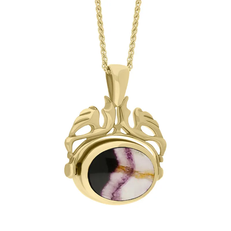 18ct Yellow Gold Whitby Jet Blue John Double Sided Oval Swivel Fob Necklace sold by Jura Watches product image thumbnail 3