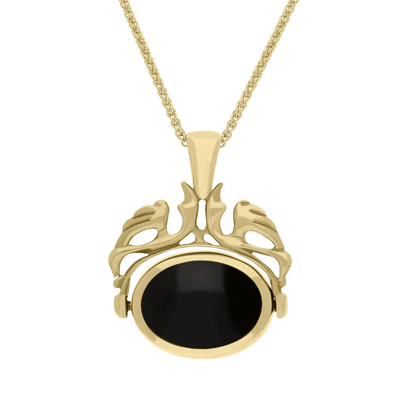 18ct Yellow Gold Whitby Jet Blue John Double Sided Oval Swivel Fob Necklace sold by Jura Watches