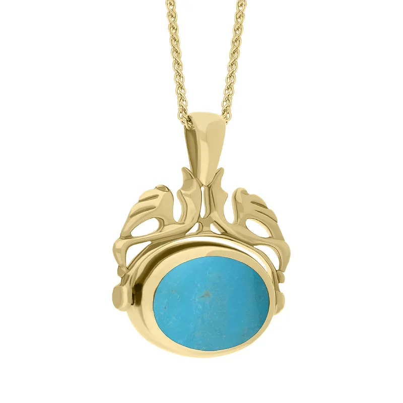 18ct Yellow Gold Whitby Jet Turquoise Double Sided Oval Swivel Fob Necklace sold by Jura Watches product image thumbnail 3