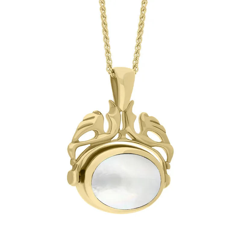 18ct Yellow Gold Whitby Jet Mother Of Pearl Double Sided Swivel Fob Necklace sold by Jura Watches product image thumbnail 3