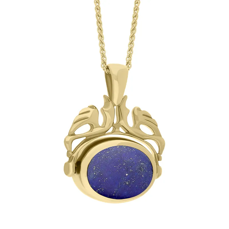 18ct Yellow Gold Whitby Jet Lapis Lazuli Double Sided Oval Swivel Fob Necklace sold by Jura Watches product image thumbnail 3