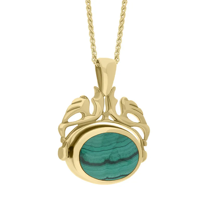 18ct Yellow Gold Whitby Jet Malachite Double Sided Oval Swivel Fob Necklace sold by Jura Watches product image thumbnail 3