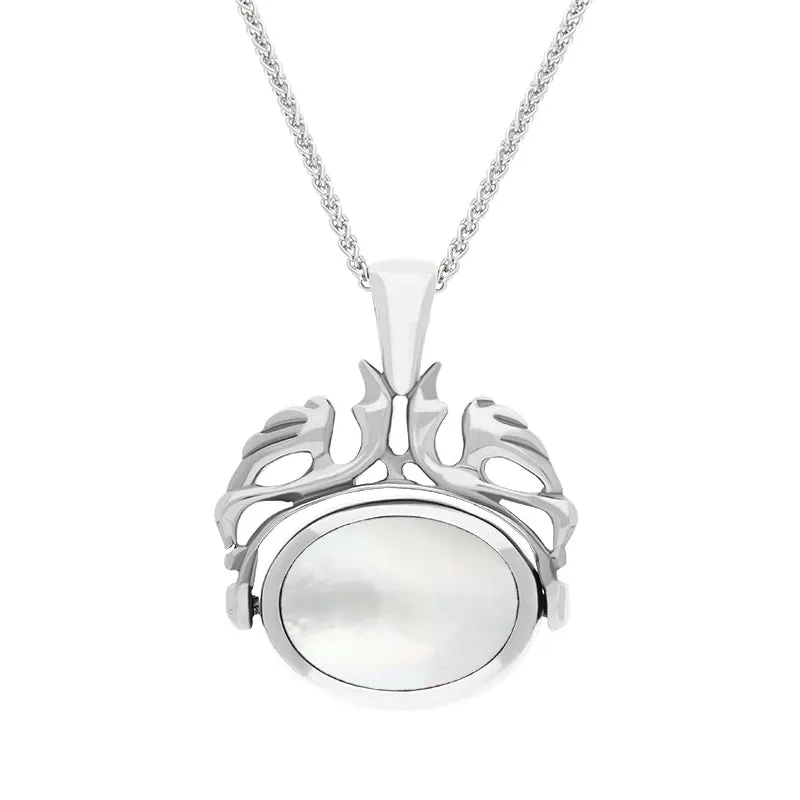 9ct White Gold Blue John Mother Of Pearl Double Sided Oval Swivel Fob Necklace sold by Jura Watches product image thumbnail 2
