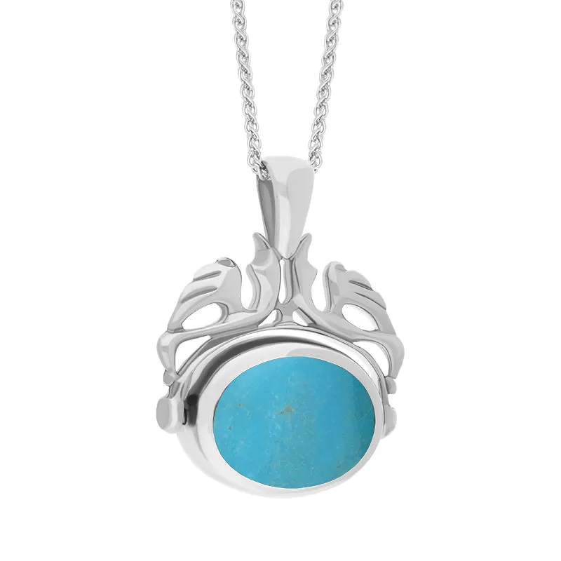 18ct White Gold Whitby Jet Turquoise Double Sided Oval Swivel Fob Necklace sold by Jura Watches product image thumbnail 3