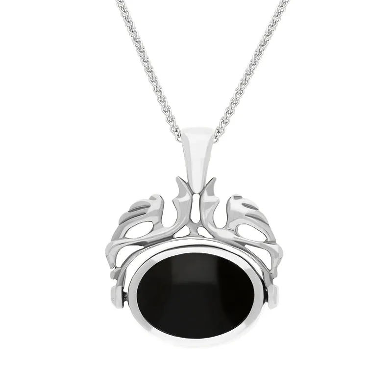 18ct White Gold Whitby Jet Mother Of Pearl Double Sided Swivel Fob Necklace sold by Jura Watches product image thumbnail 2