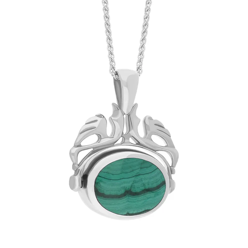 18ct White Gold Whitby Jet Malachite Double Sided Oval Swivel Fob Necklace sold by Jura Watches product image thumbnail 3