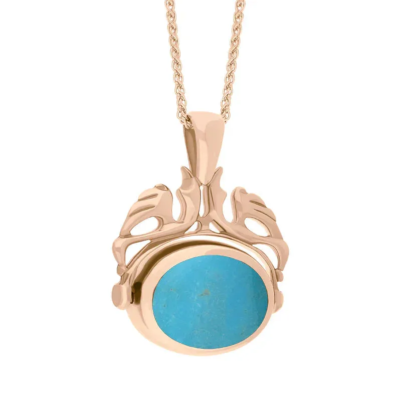 9ct Rose Gold Whitby Jet Turquoise Double Sided Oval Swivel Fob Necklace sold by Jura Watches product image thumbnail 3