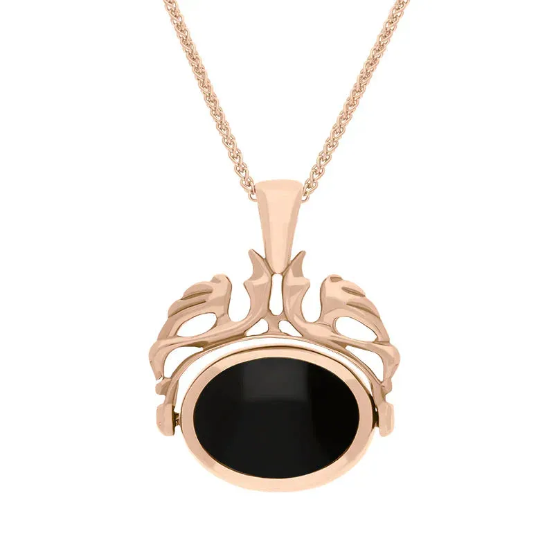 9ct Rose Gold Whitby Jet Turquoise Double Sided Oval Swivel Fob Necklace sold by Jura Watches product image thumbnail 2