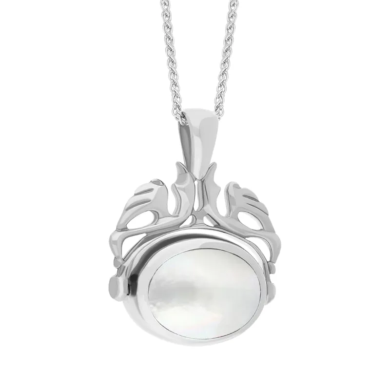 18ct White Gold Blue John Mother Of Pearl Double Sided Oval Swivel Fob Necklace sold by Jura Watches product image thumbnail 3