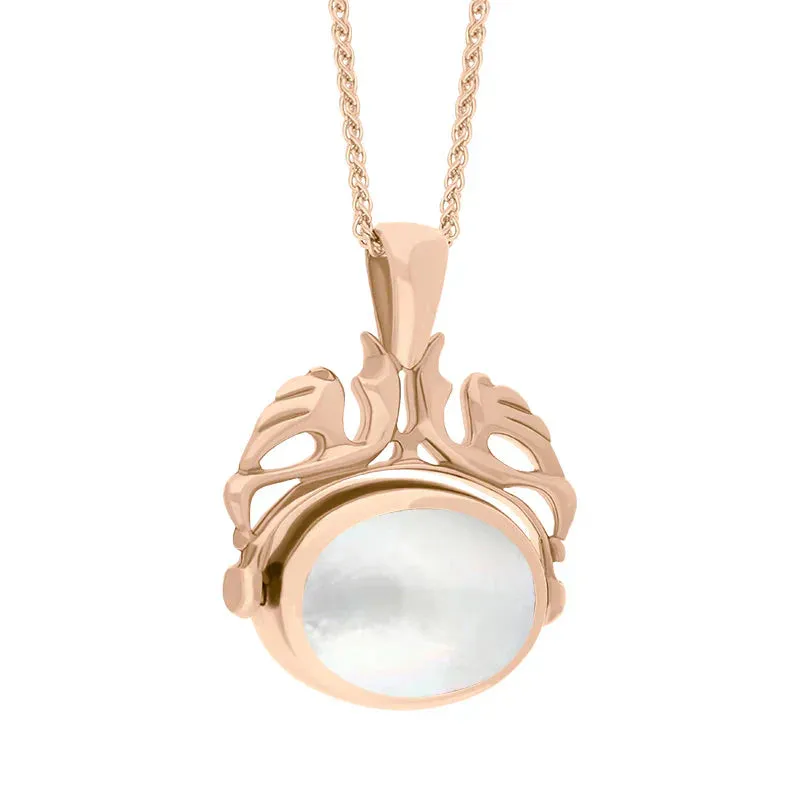 9ct Rose Gold Whitby Jet Mother Of Pearl Double Sided Oval Swivel Fob Necklace sold by Jura Watches product image thumbnail 3