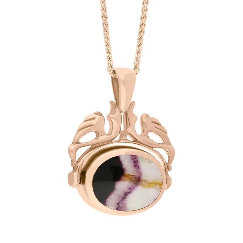 18ct Rose Gold Whitby Jet Blue John Double Sided Oval Swivel Fob Necklace sold by Jura Watches product image thumbnail 3