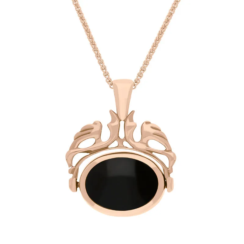 18ct Rose Gold Whitby Jet Blue John Double Sided Oval Swivel Fob Necklace sold by Jura Watches
