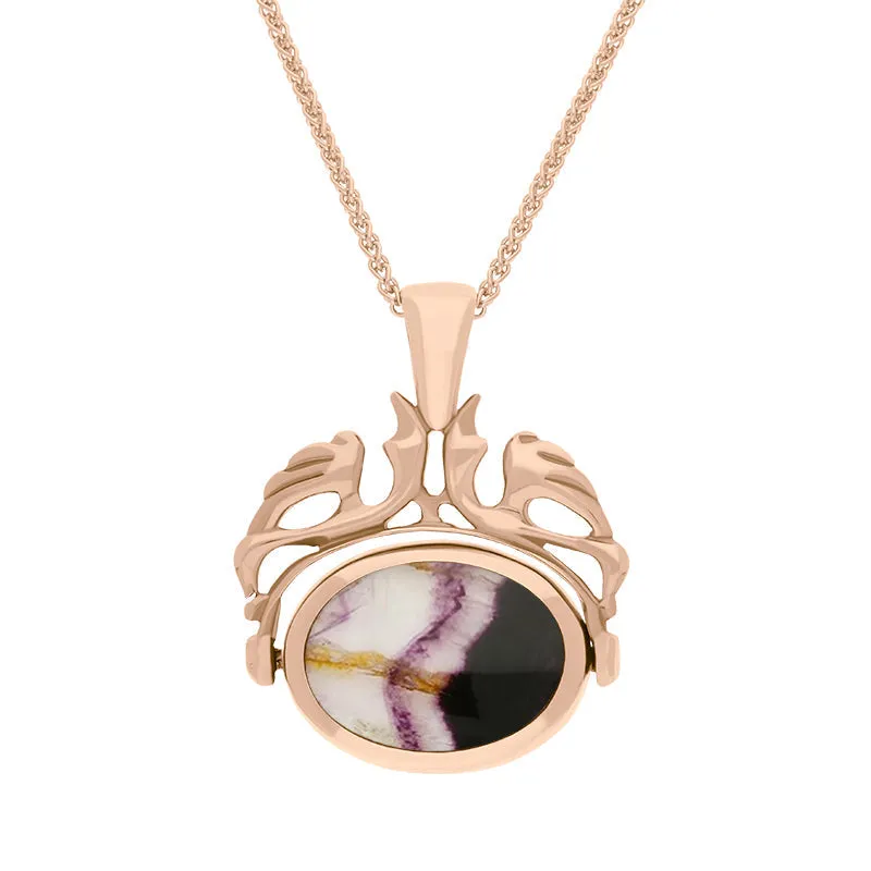 18ct Rose Gold Blue John Mother Of Pearl Double Sided Oval Swivel Fob Necklace sold by Jura Watches