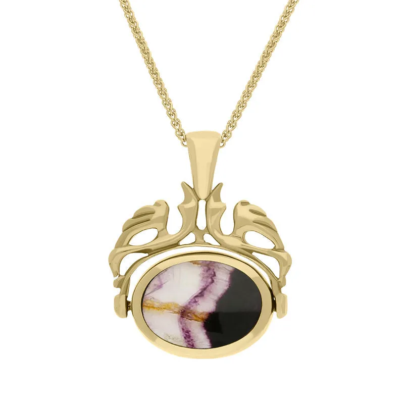 18ct Yellow Gold Blue John Mother Of Pearl Double Sided Oval Swivel Fob Necklace sold by Jura Watches
