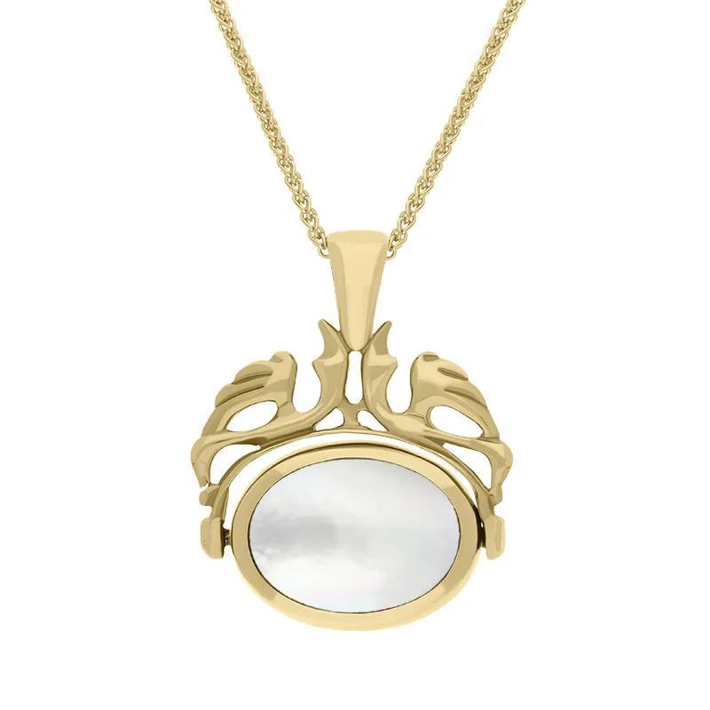 18ct Yellow Gold Blue John Mother Of Pearl Double Sided Oval Swivel Fob Necklace sold by Jura Watches product image thumbnail 2