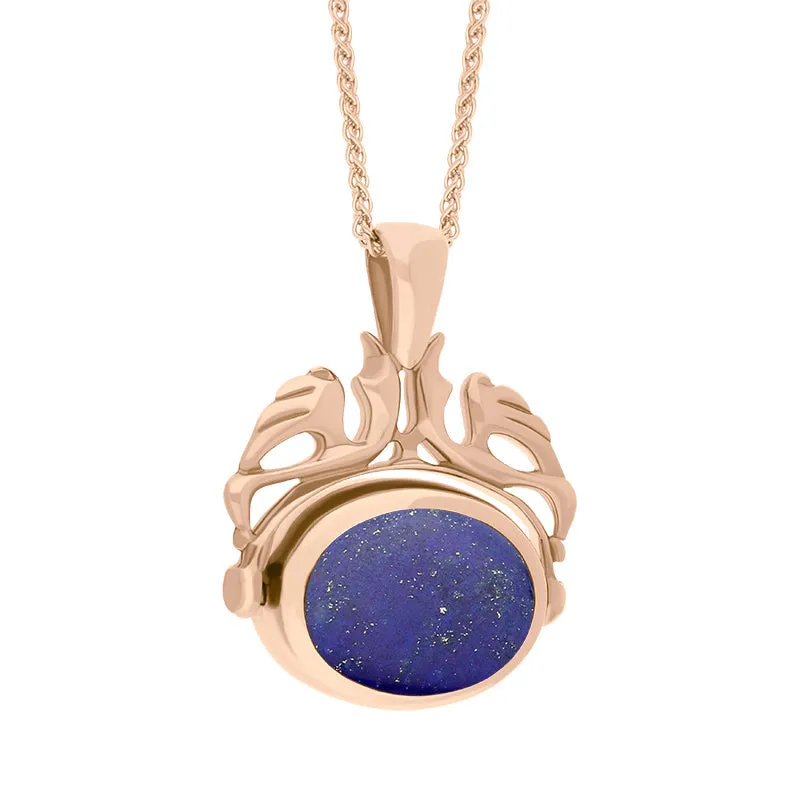 18ct Rose Gold Whitby Jet Lapis Lazuli Double Sided Oval Swivel Fob Necklace sold by Jura Watches product image thumbnail 3
