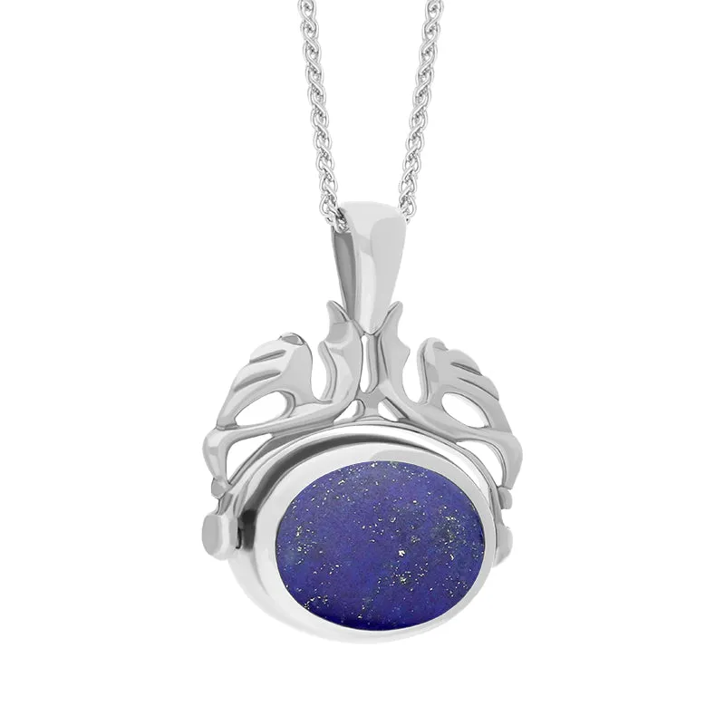 Sterling Silver Whitby Jet Lapis Lazuli Double Sided Oval Swivel Fob Necklace sold by Jura Watches product image thumbnail 3
