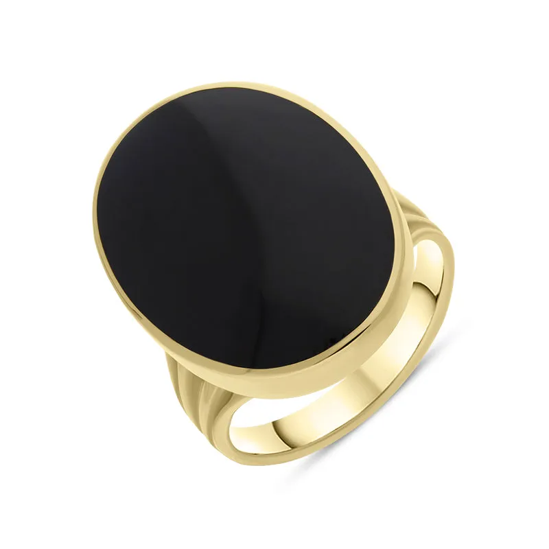 9ct Yellow Gold and Whitby Jet Oval Plain Edge Ring sold by Jura Watches