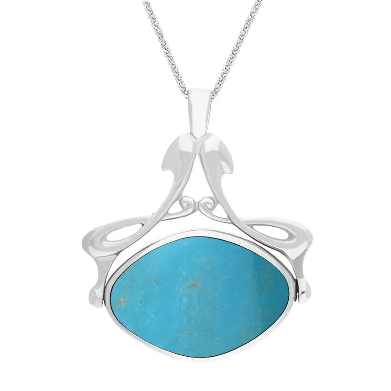 18ct White Gold Whitby Jet Turquoise Bell Diamond Swivel Fob Necklace sold by Jura Watches