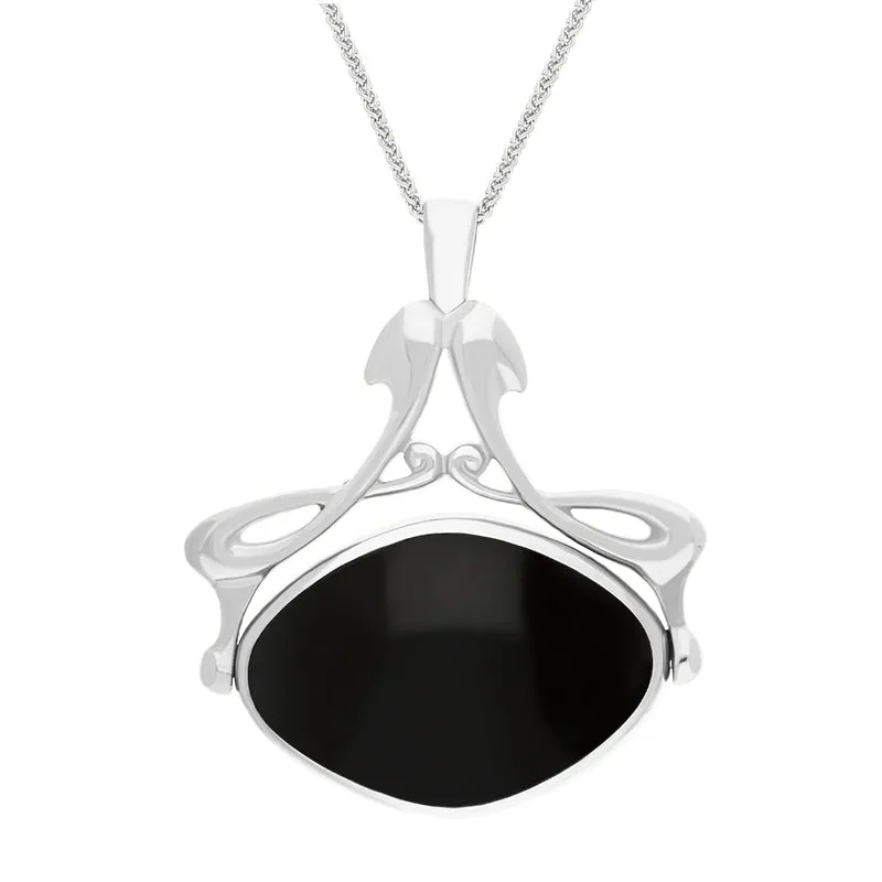 9ct White Gold Whitby Jet Turquoise Bell Diamond Swivel Fob Necklace sold by Jura Watches product image thumbnail 2
