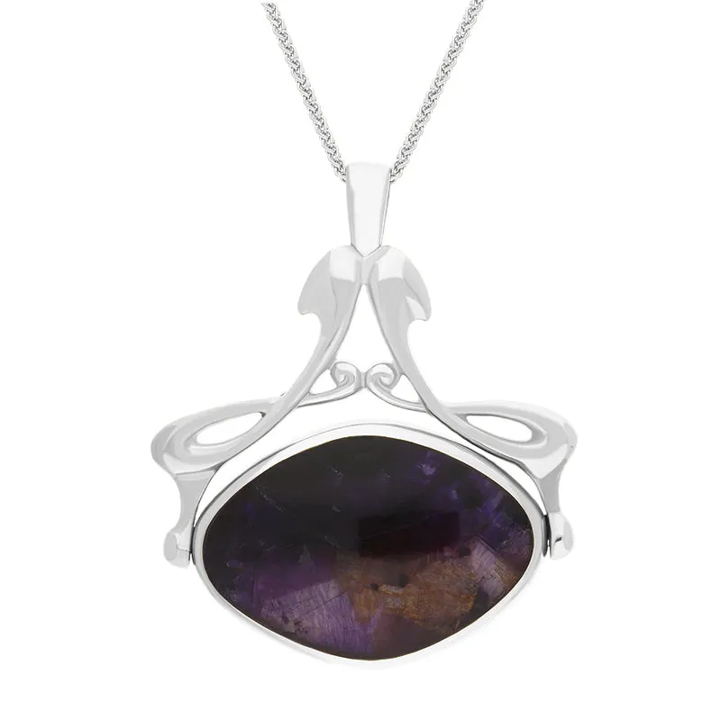 9ct White Gold Blue John Mother Of Pearl Bell Diamond Swivel Fob Necklace sold by Jura Watches