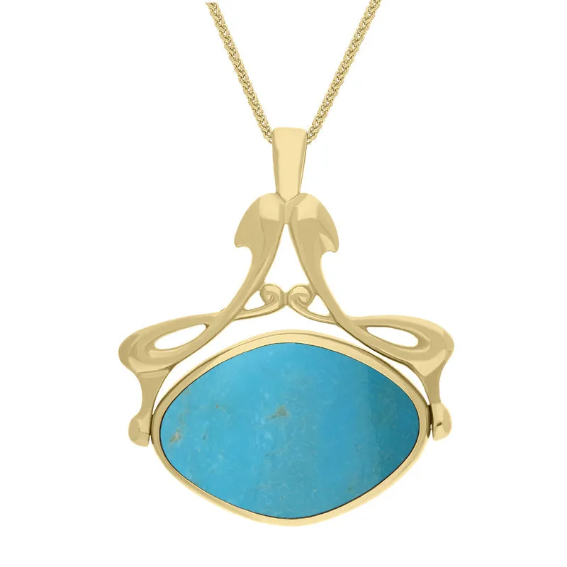 18ct Yellow Gold Whitby Jet Turquoise Bell Diamond Swivel Fob Necklace sold by Jura Watches